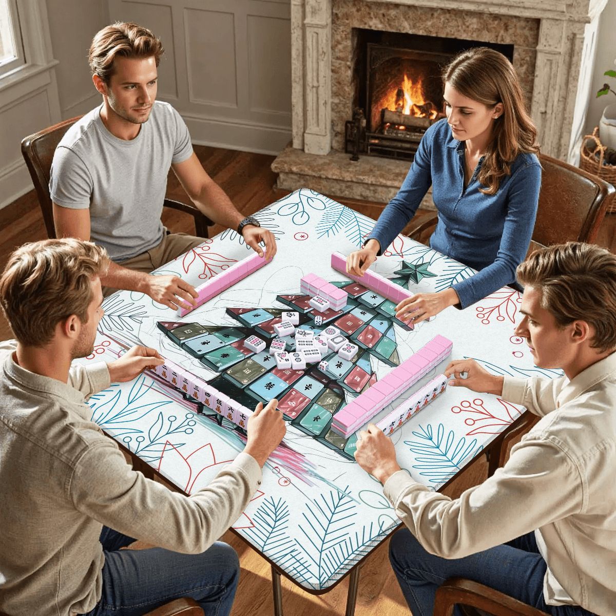 Mahjong Christmas Mat Quirky Tile Tree Holiday Mahj Party Mahjong Mat - 31.5’’x31.5’’ - Daily Accessories