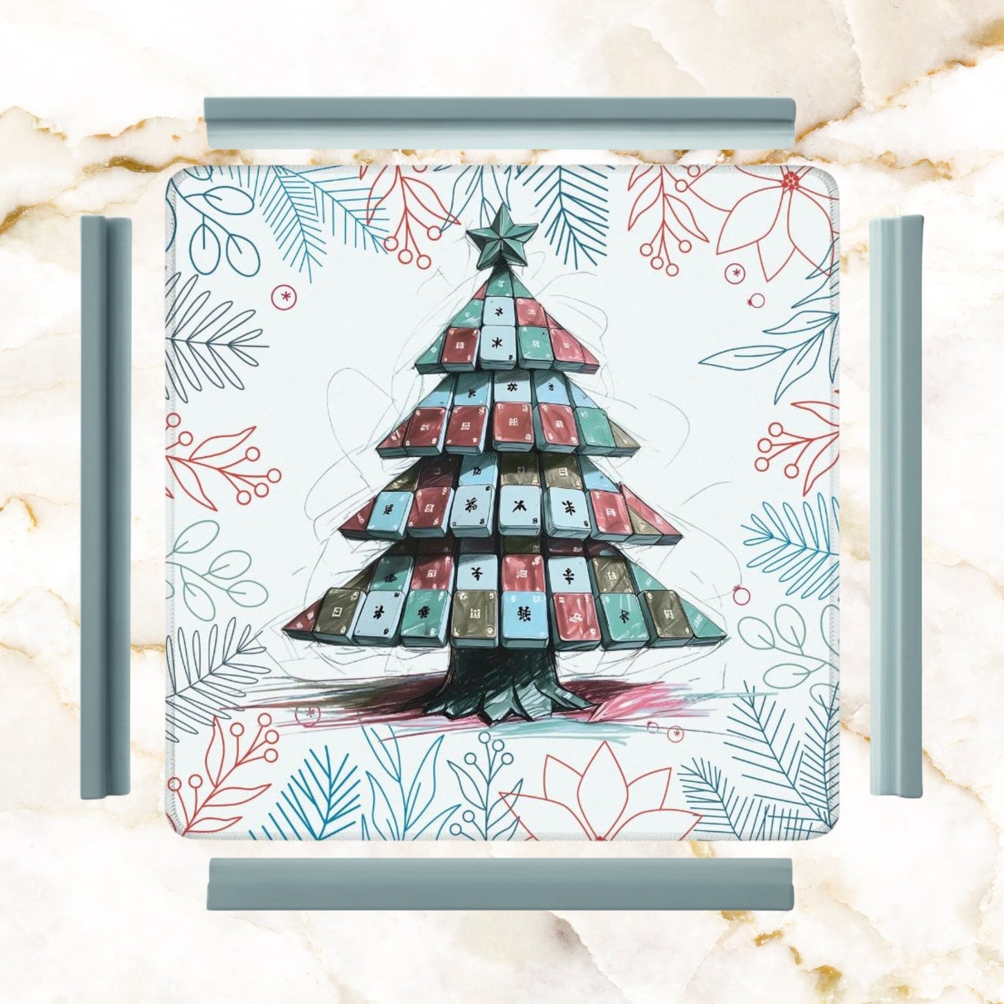 Mahjong Christmas Mat Quirky Tile Tree Holiday Mahj Party Mahjong Mat - 31.5’’x31.5’’ - Daily Accessories