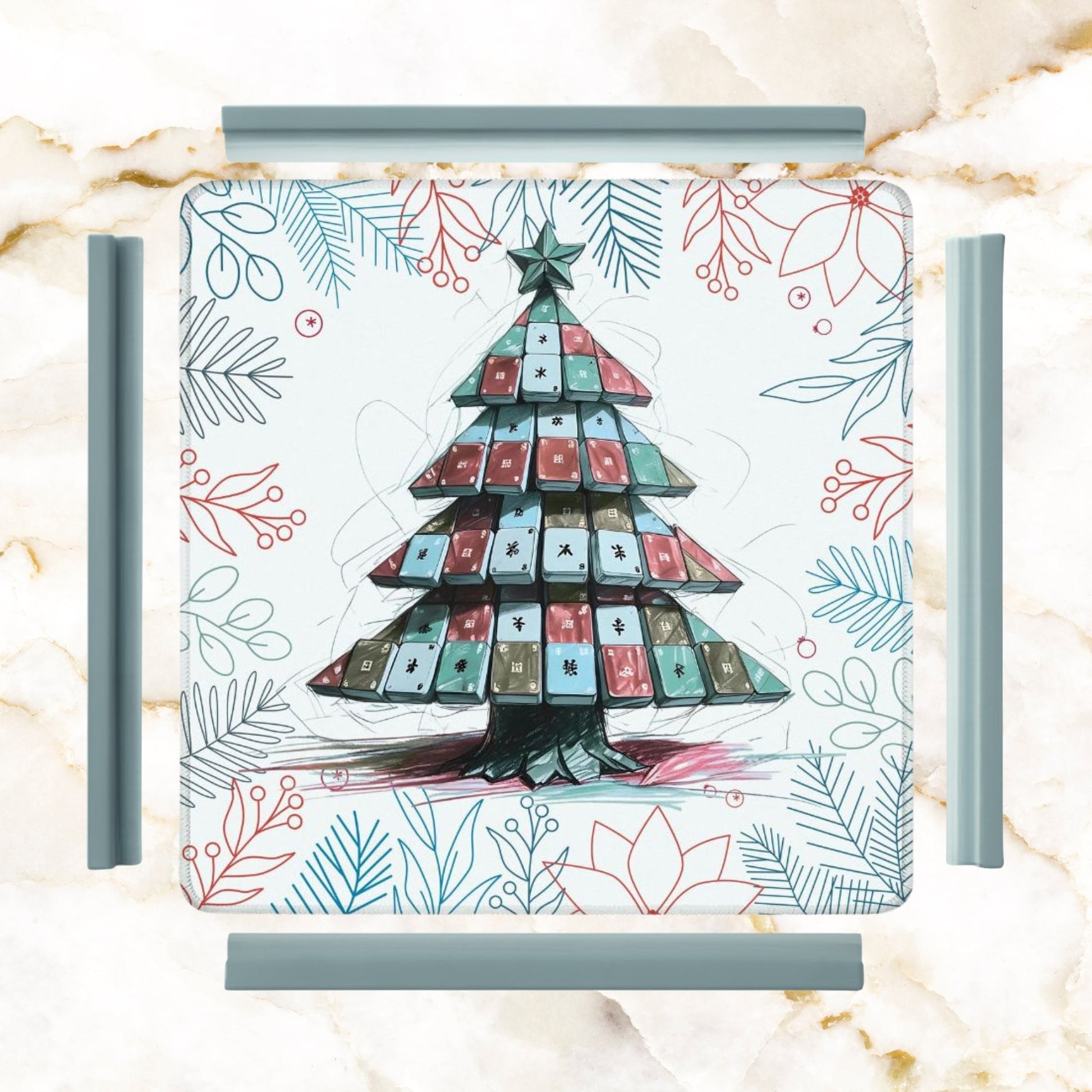 Mahjong Christmas Mat Quirky Tile Tree Holiday Mahj Party Mahjong Mat - 31.5’’x31.5’’ - Daily Accessories