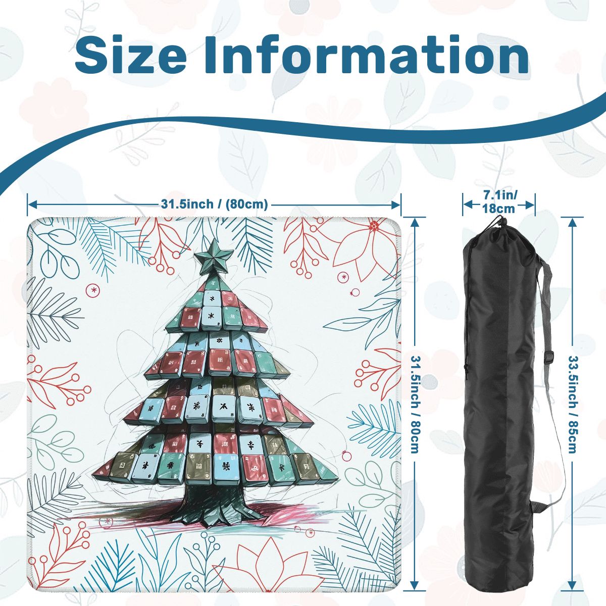 Mahjong Christmas Mat Quirky Tile Tree Holiday Mahj Party Mahjong Mat - 31.5’’x31.5’’ - Daily Accessories
