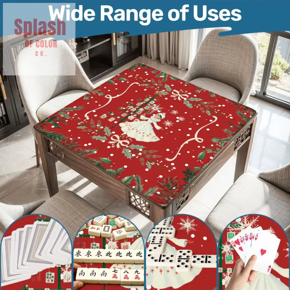 Mahjong Christmas Mat Red Green Festive Whimsical Tree And Vintage Nostalgia - Daily Accessories