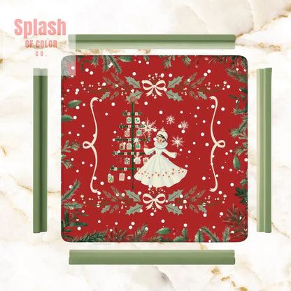 Mahjong Christmas Mat, Red, Green Festive Whimsical Tree And Vintage Nostalgia - Splash of Color co.