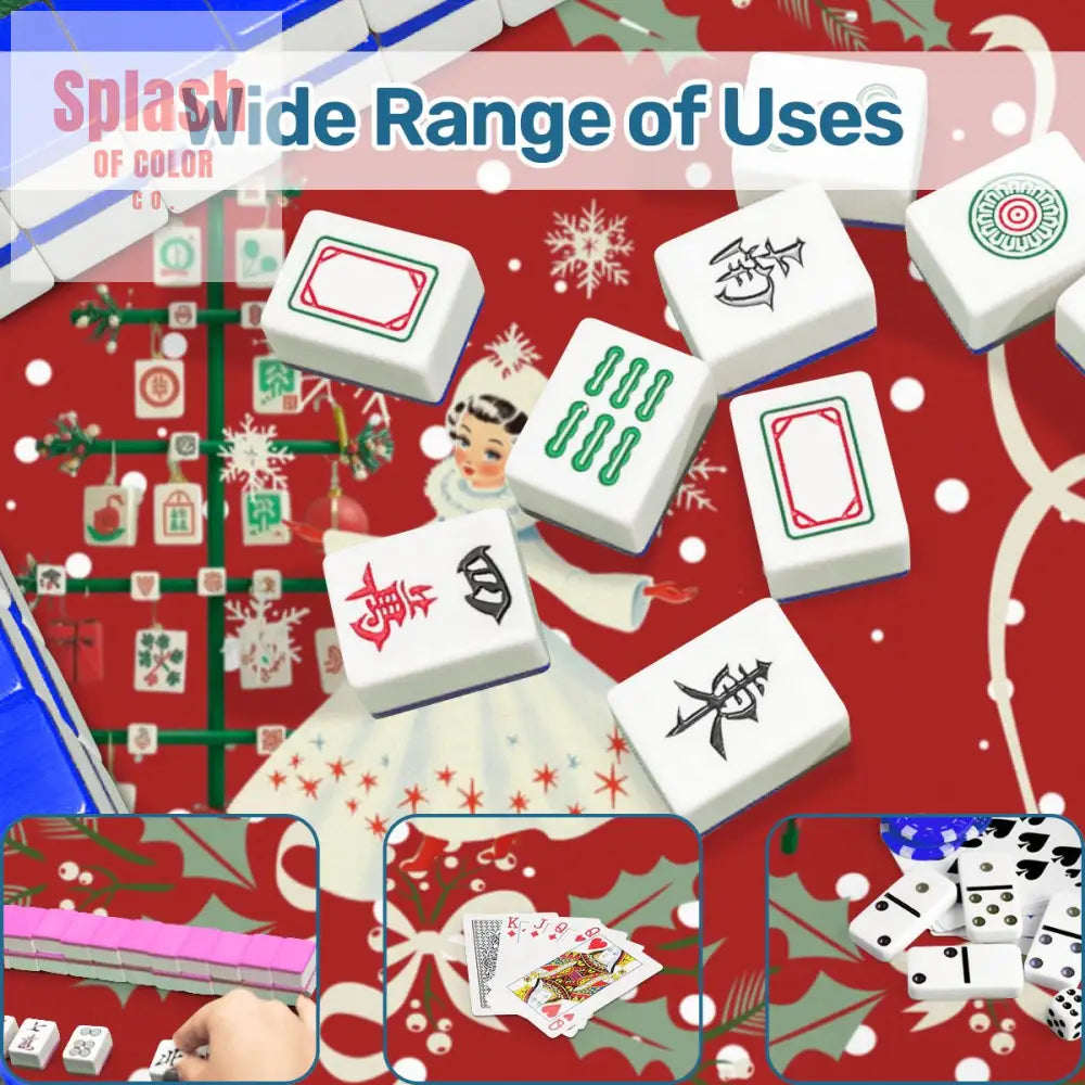 Mahjong Christmas Mat Red Green Festive Whimsical Tree And Vintage Nostalgia - Daily Accessories