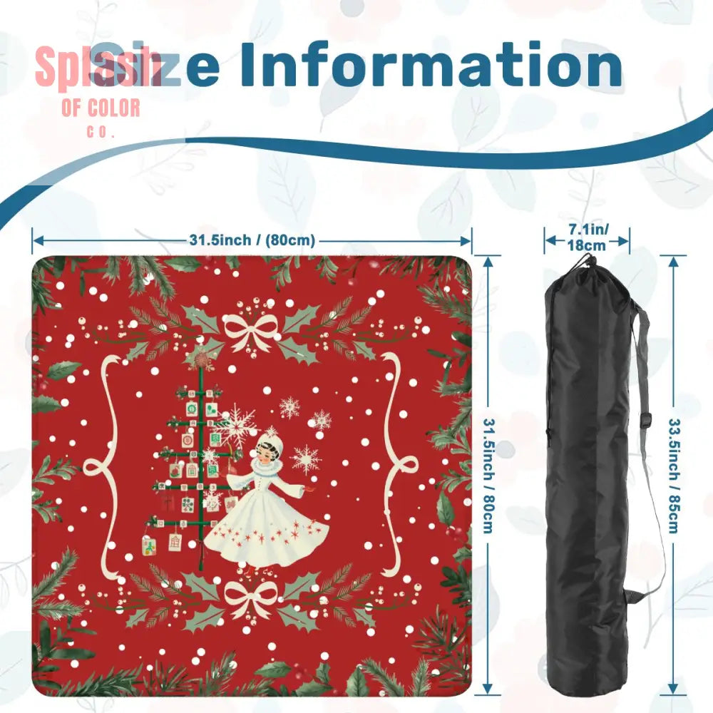 Mahjong Christmas Mat Red Green Festive Whimsical Tree And Vintage Nostalgia - Daily Accessories