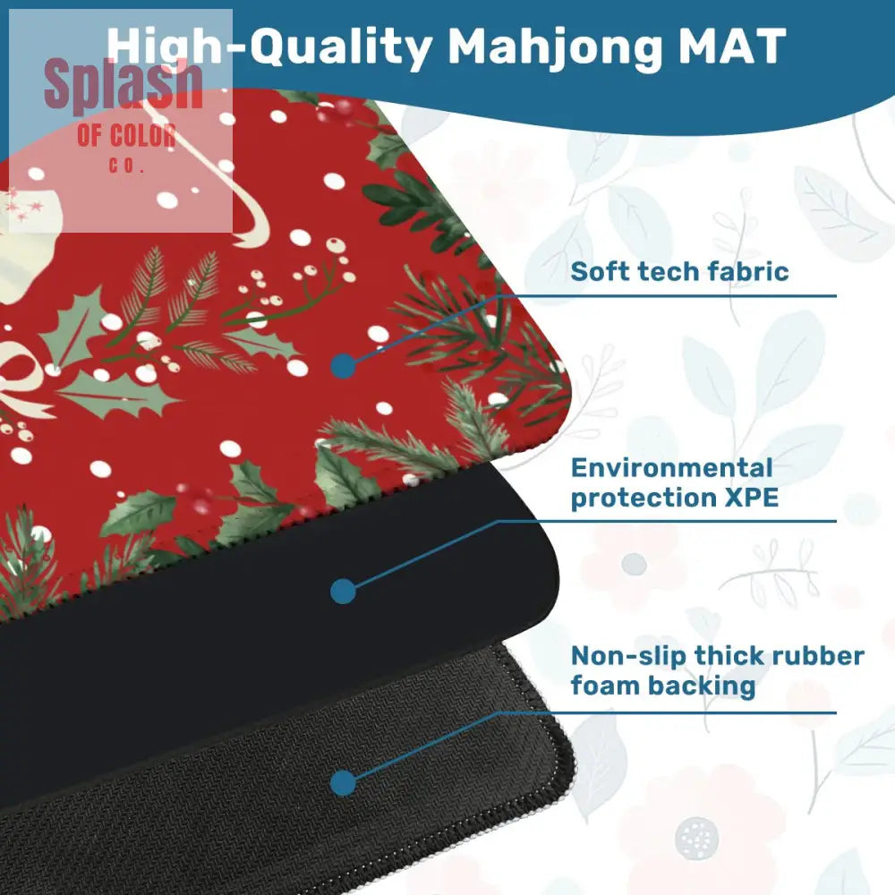 Mahjong Christmas Mat Red Green Festive Whimsical Tree And Vintage Nostalgia - Daily Accessories