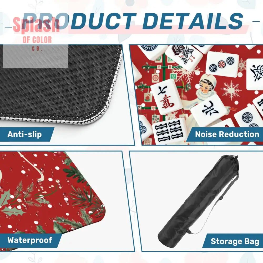 Mahjong Christmas Mat Red Green Festive Whimsical Tree And Vintage Nostalgia - Daily Accessories