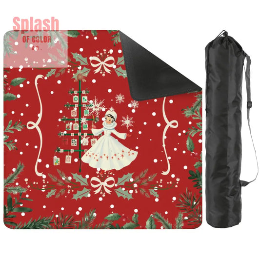 Mahjong Christmas Mat Red Green Festive Whimsical Tree And Vintage Nostalgia - 2mm (Black Bag) - Daily Accessories