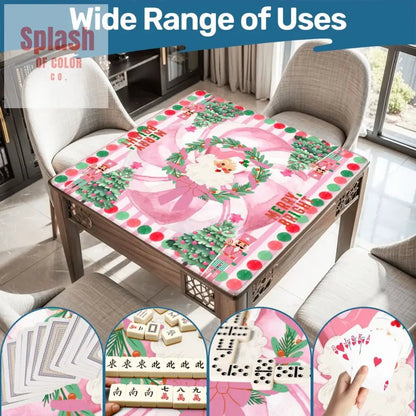Mahjong Christmas Mat, Vintage Santa, Pink White, Nutcrackers And Christmas Trees - Splash of Color co.