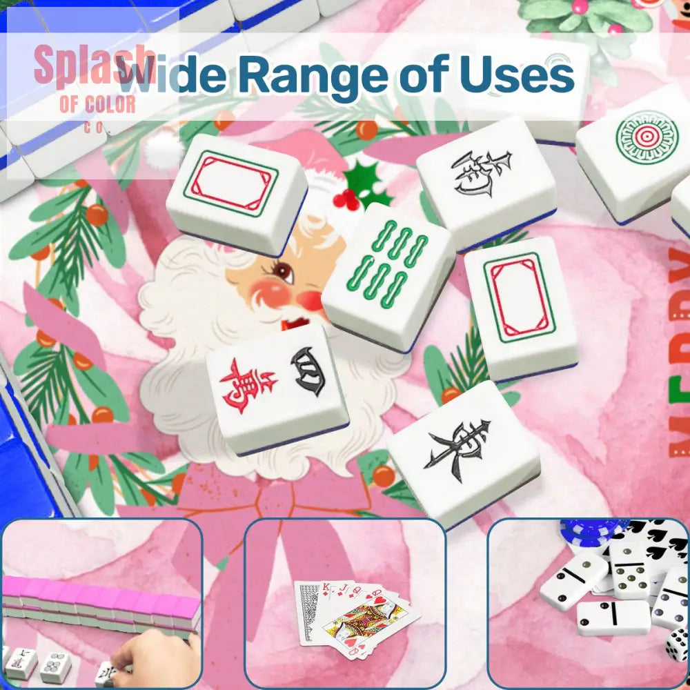 Mahjong Christmas Mat Vintage Santa Pink White Nutcrackers And Christmas Trees - Daily Accessories