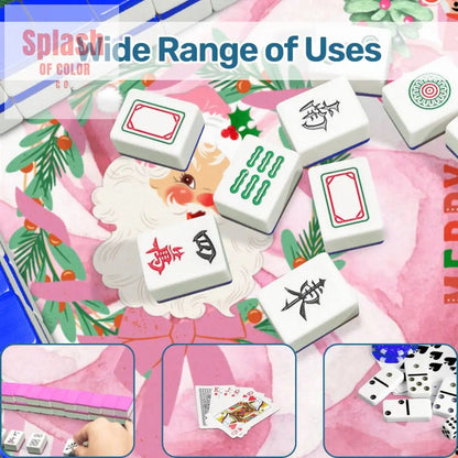 Mahjong Christmas Mat, Vintage Santa, Pink White, Nutcrackers And Christmas Trees - Splash of Color co.