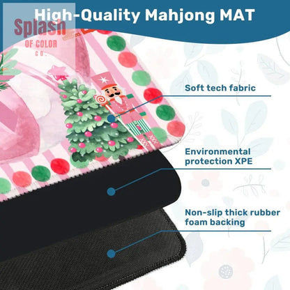 Mahjong Christmas Mat, Vintage Santa, Pink White, Nutcrackers And Christmas Trees - Splash of Color co.