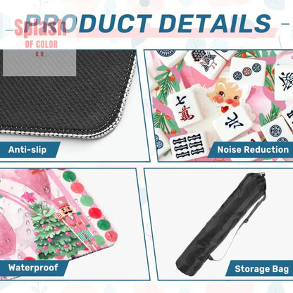 Mahjong Christmas Mat, Vintage Santa, Pink White, Nutcrackers And Christmas Trees - Splash of Color co.