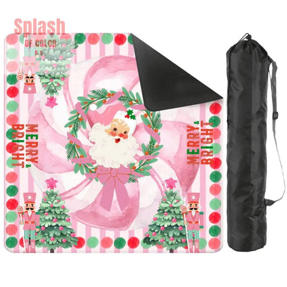 Mahjong Christmas Mat, Vintage Santa, Pink White, Nutcrackers And Christmas Trees - Splash of Color co.