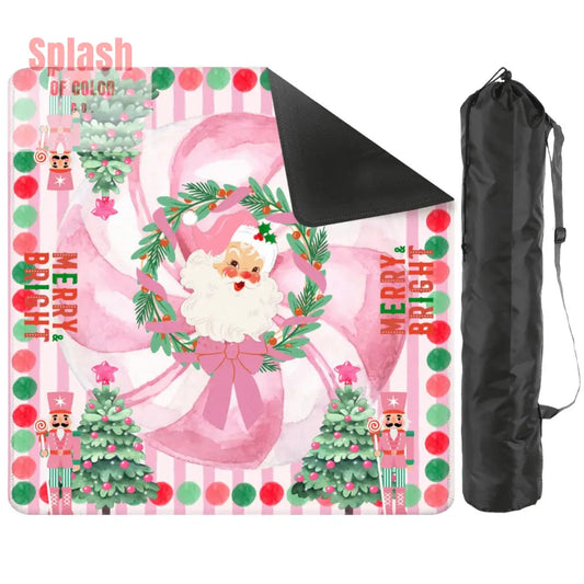 Mahjong Christmas Mat Vintage Santa Pink White Nutcrackers And Christmas Trees - 2mm (Black Bag) - Daily Accessories