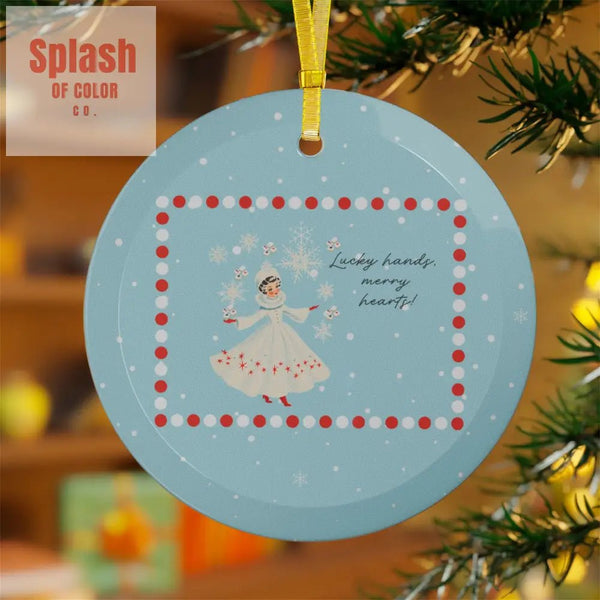 Mahjong Christmas Ornament Lucky Hands Merry Smiles Charming Holiday Glass Ornament 1 pc / Round / One Size Home Decor