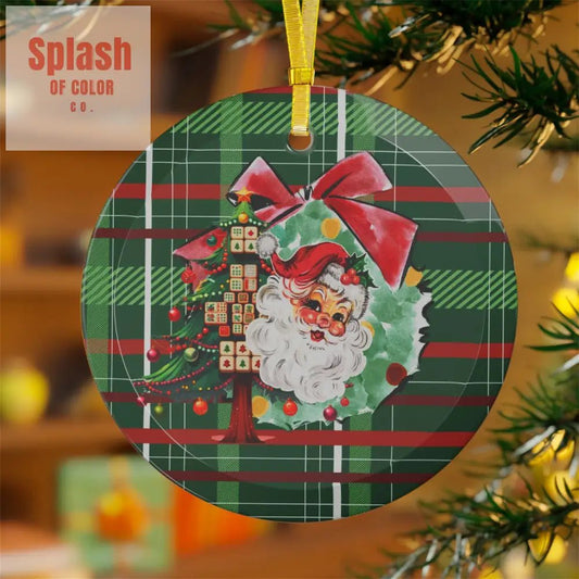 Mahjong Christmas Ornament, Vintage Santa, Mahj Tree Magical Whimsical Holiday Ornament - Splash of Color co.