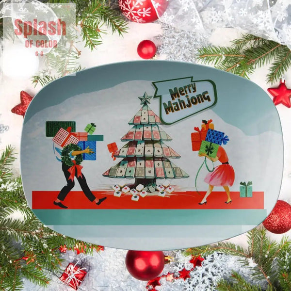 Mahjong Christmas Party Platter Hostess Gift Merry Mahjong Holiday Gift - Kitchenware