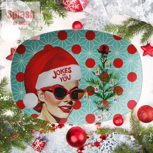 Mahjong Christmas Platter Funny Snarky Jokes On You Joker Tree Mahj Gift - Kitchenware