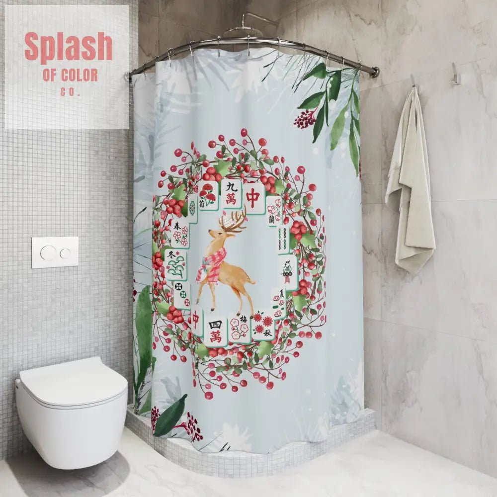 Mahjong Christmas Seasonal Festive Floral Shower Curtain Winter, Bathroom Upgrade - Splash of Color co.