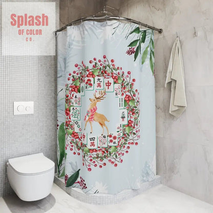 Mahjong Christmas Seasonal Festive Floral Shower Curtain Winter, Bathroom Upgrade - Splash of Color co.
