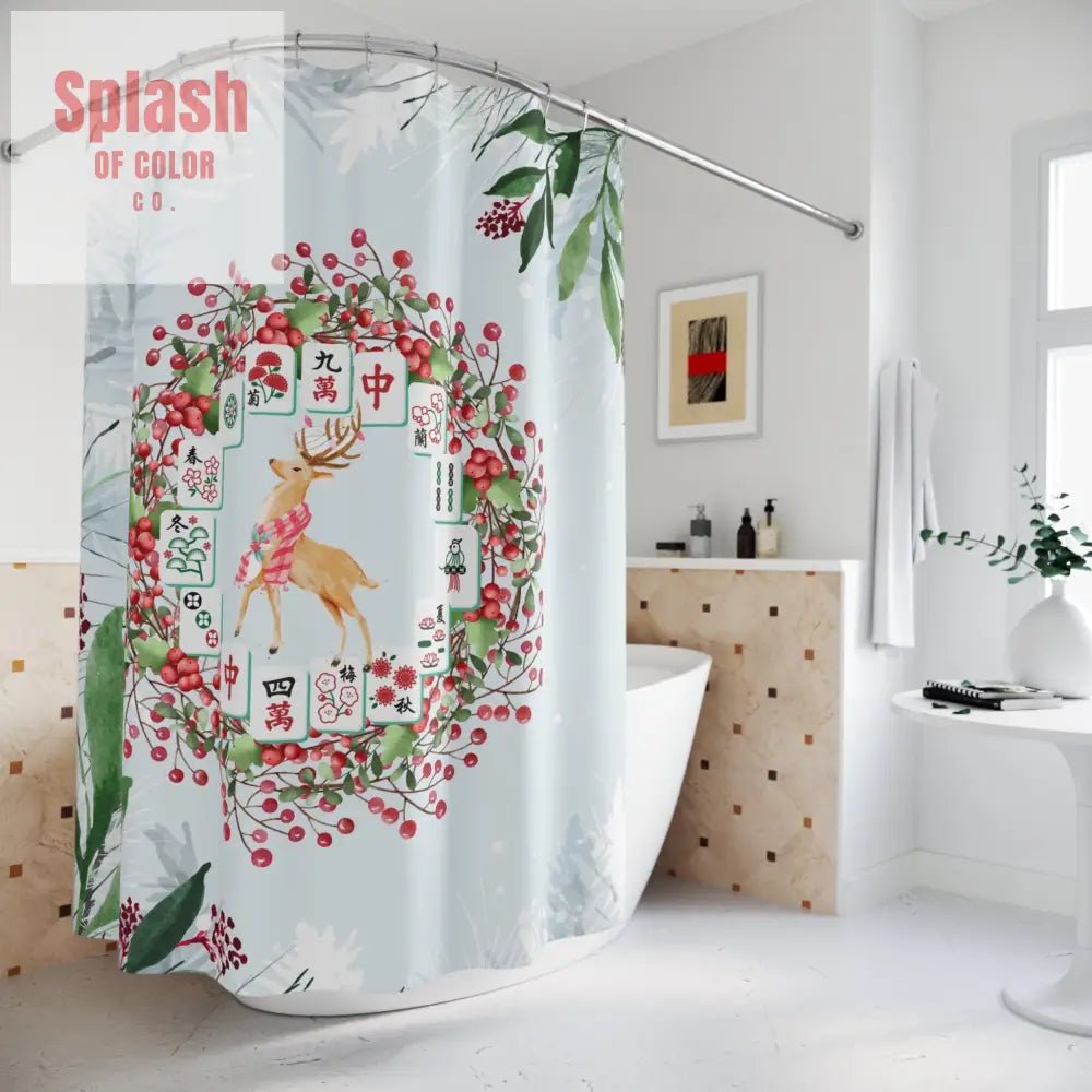 Mahjong Christmas Seasonal Festive Floral Shower Curtain Winter, Bathroom Upgrade - Splash of Color co.
