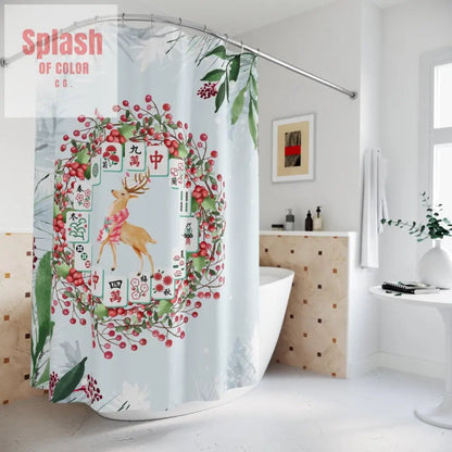 Mahjong Christmas Seasonal Festive Floral Shower Curtain Winter, Bathroom Upgrade - Splash of Color co.