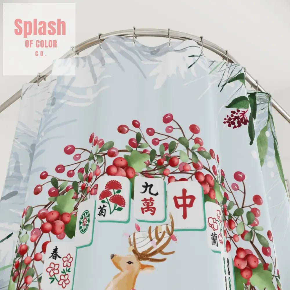 Mahjong Christmas Seasonal Festive Floral Shower Curtain Winter, Bathroom Upgrade - Splash of Color co.