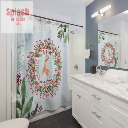 Mahjong Christmas Seasonal Festive Floral Shower Curtain Winter, Bathroom Upgrade - Splash of Color co.