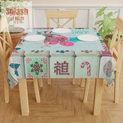 Mahjong Christmas, Seasonal Festive Tablecloth With Nostalgic Flair - Splash of Color co.