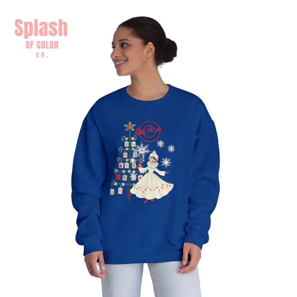 Mahjong Christmas Sweater Cozy Holiday Crewneck Festive Sweatshirt With Vintage Whimsy - Sweatshirt