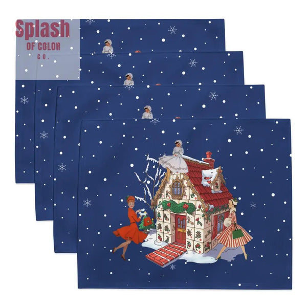 Mahjong Christmas Tile House, Whimsical Vintage Heritage Placemat Set - Splash of Color co.