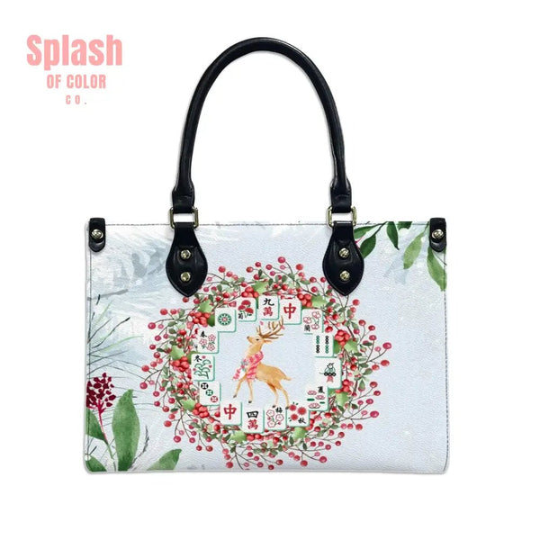 Mahjong Christmas Tile Wreath Cute Festive Whimsical Mahj Holiday Shoulder Handbag - Splash of Color co.
