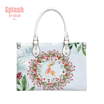 Mahjong Christmas Tile Wreath Cute Festive Whimsical Mahj Holiday Shoulder Handbag White / S Handbag