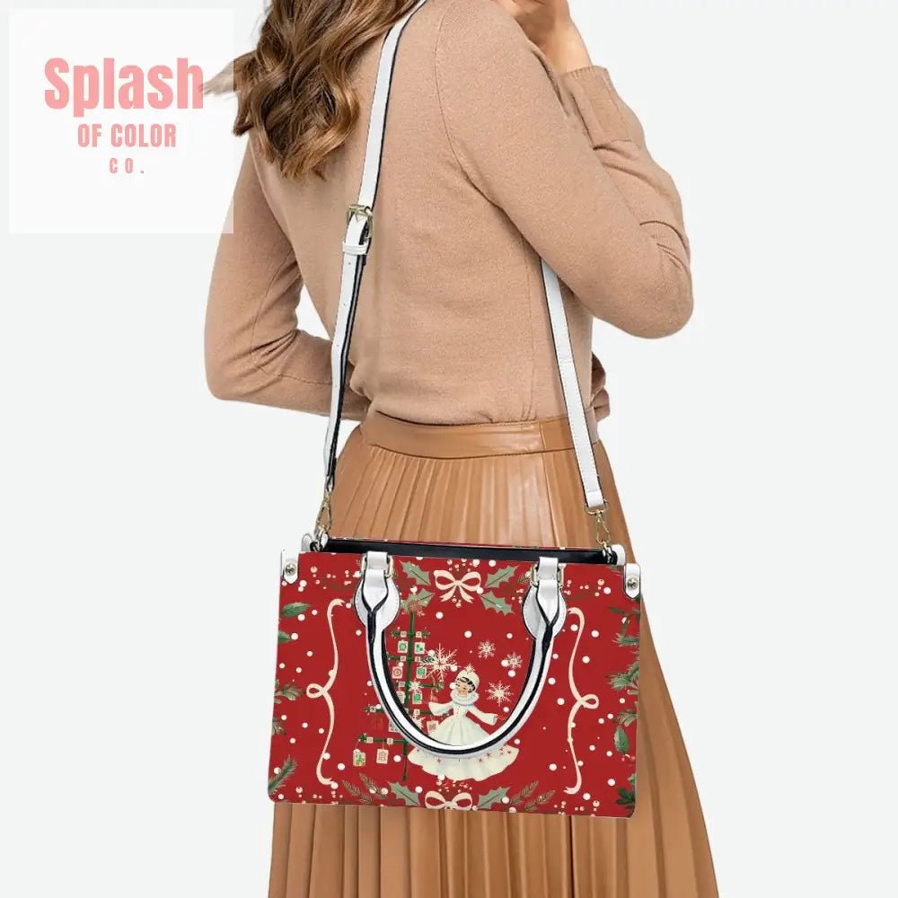 Mahjong Christmas Tote Handbag, Shoulder Bag, Nostalgic Red With Whimsy - Splash of Color co.
