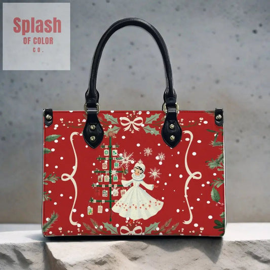 Mahjong Christmas Tote Handbag, Shoulder Bag, Nostalgic Red With Whimsy - Splash of Color co.