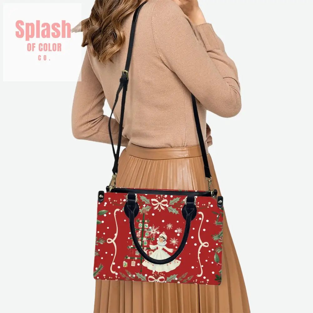 Mahjong Christmas Tote Handbag, Shoulder Bag, Nostalgic Red With Whimsy - Splash of Color co.