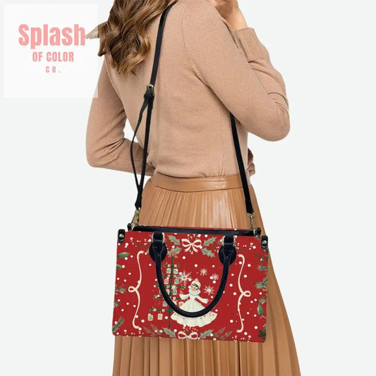 Mahjong Christmas Tote Handbag, Shoulder Bag, Nostalgic Red With Whimsy - Splash of Color co.