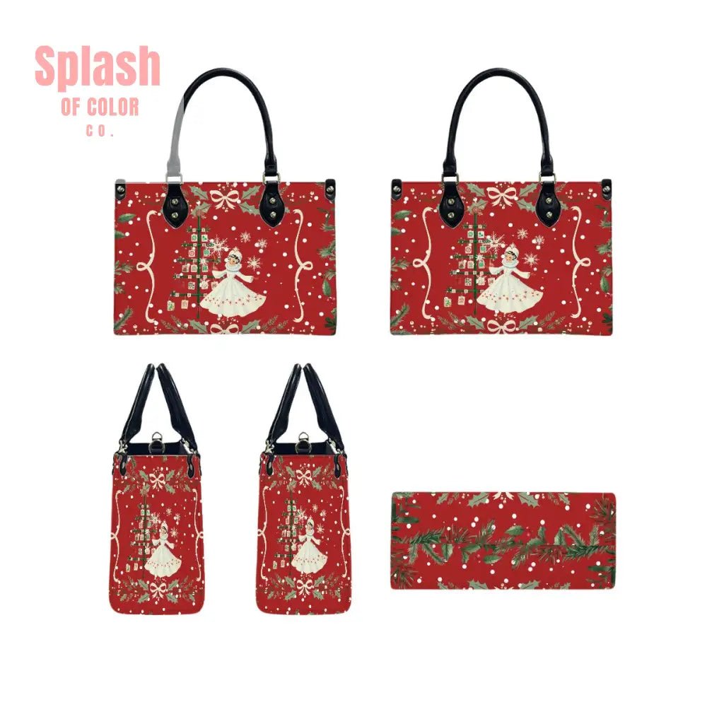 Mahjong Christmas Tote Handbag, Shoulder Bag, Nostalgic Red With Whimsy - Splash of Color co.