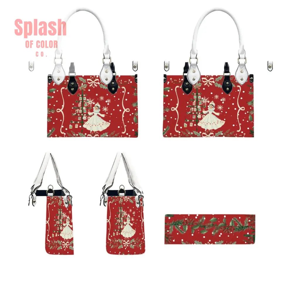 Mahjong Christmas Tote Handbag, Shoulder Bag, Nostalgic Red With Whimsy - Splash of Color co.