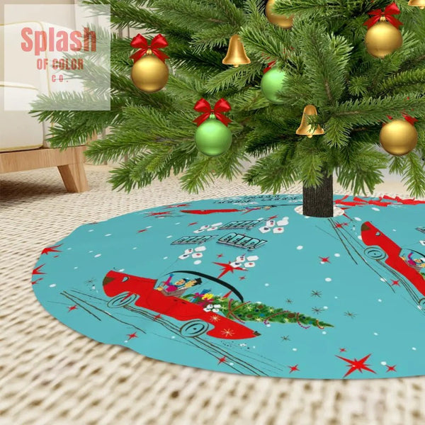 Mahjong Christmas Tree Skirt Funny Beep Beep Flying Tiles Vintage Nostalgic Holiday Skirt - Holiday Decor