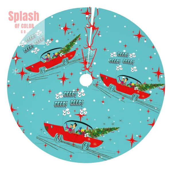 Mahjong Christmas Tree Skirt Funny Beep Beep Flying Tiles Vintage Nostalgic Holiday Skirt - 30’’ - Holiday Decor