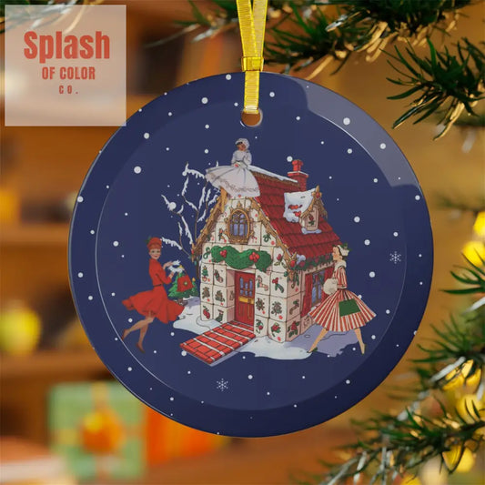 Mahjong Christmas Vintage Gals Whimsical Glass Ornament Mahj House Ornament 1 pc / Round / One Size Home Decor