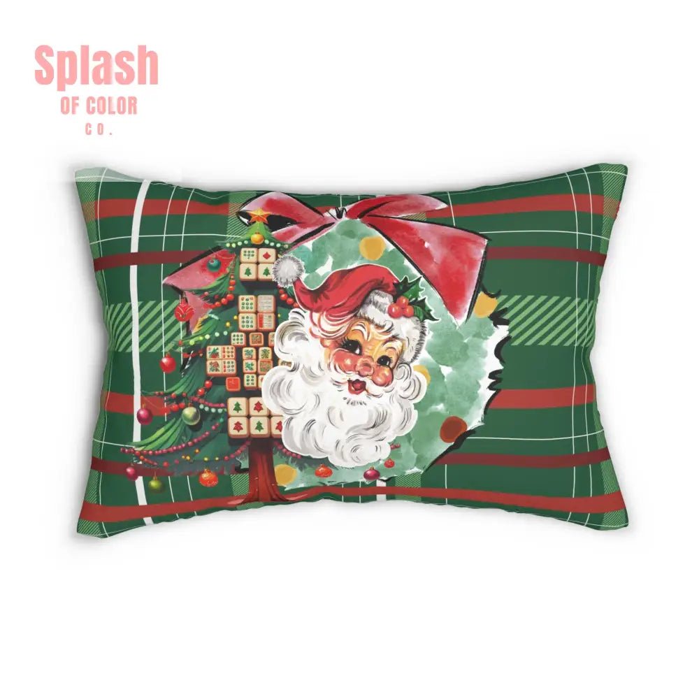 Mahjong Christmas Vintage Santa Plaid Lumbar Pillow - Splash of Color co.