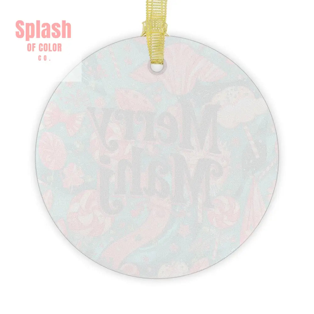Mahjong Christmas Whimsical Glass Ornament Merry Mahj Holiday Cheer Pink Candy Theme - 1 pc / Round / One Size - Home