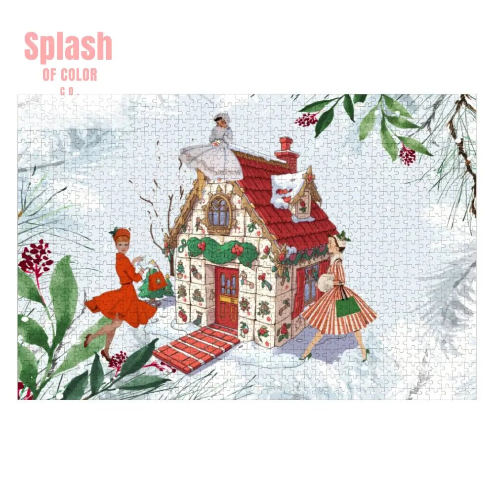 Mahjong Christmas Whimsical Mahj Tile House And Vintage Nostalgia Wooden Jigsaw Puzzles 1000 pcs - Splash of Color co.