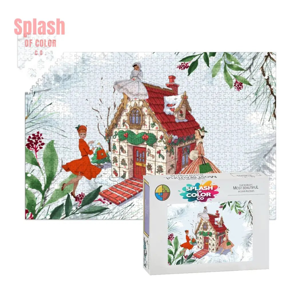 Mahjong Christmas Whimsical Mahj Tile House And Vintage Nostalgia Wooden Jigsaw Puzzles 1000 pcs - Splash of Color co.