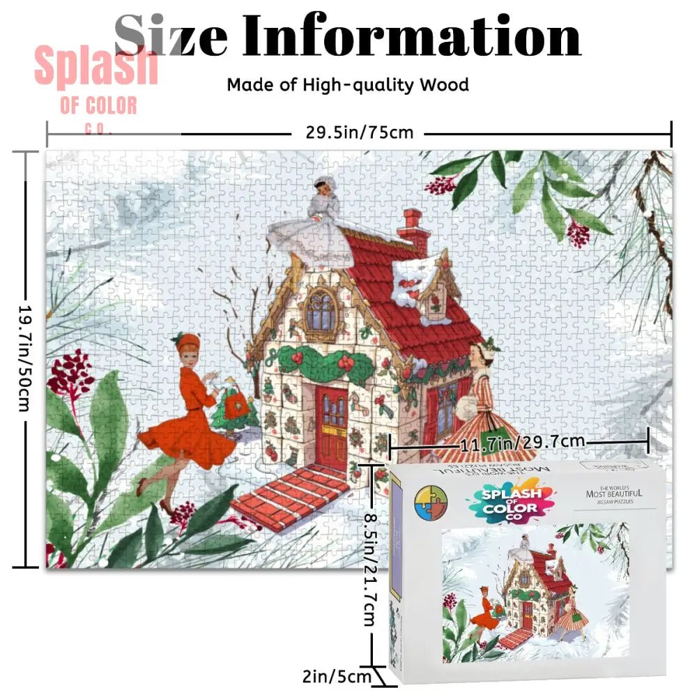 Mahjong Christmas Whimsical Mahj Tile House And Vintage Nostalgia Wooden Jigsaw Puzzles 1000 pcs - Splash of Color co.