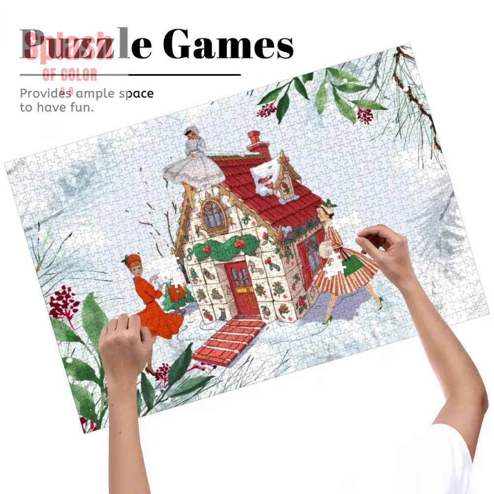 Mahjong Christmas Whimsical Mahj Tile House And Vintage Nostalgia Wooden Jigsaw Puzzles 1000 pcs - Splash of Color co.