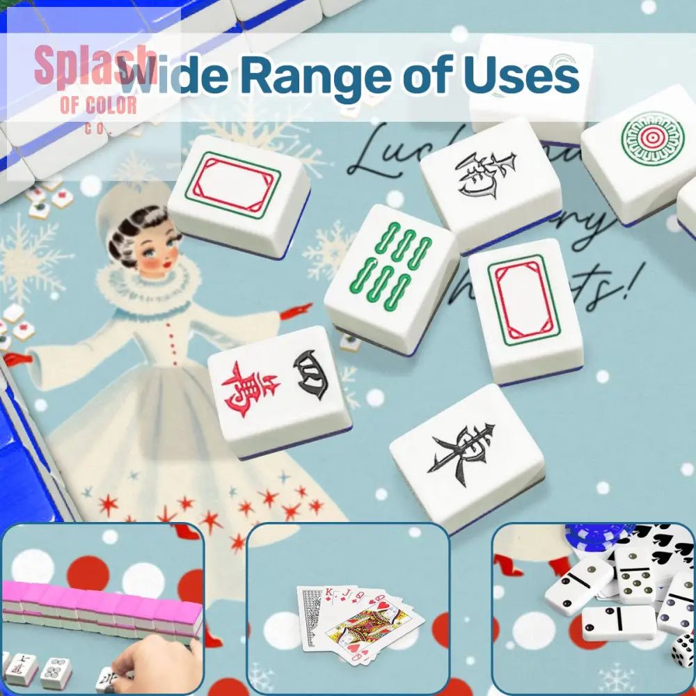 Mahjong Christmas Winter Game Mat Lucky Hands Merry Hearts Nostalgic Christmas Mahjong Mat - Splash of Color co.