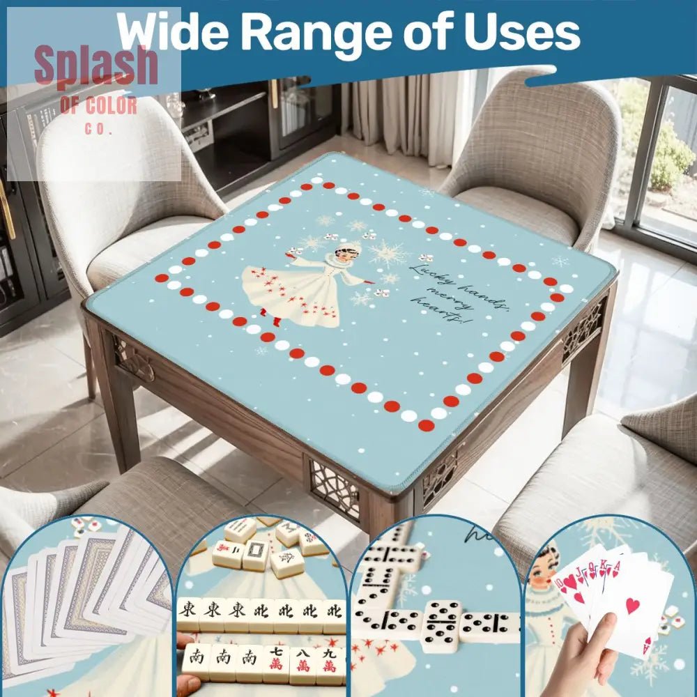 Mahjong Christmas Winter Game Mat Lucky Hands Merry Hearts Nostalgic Christmas Mahjong Mat - Splash of Color co.